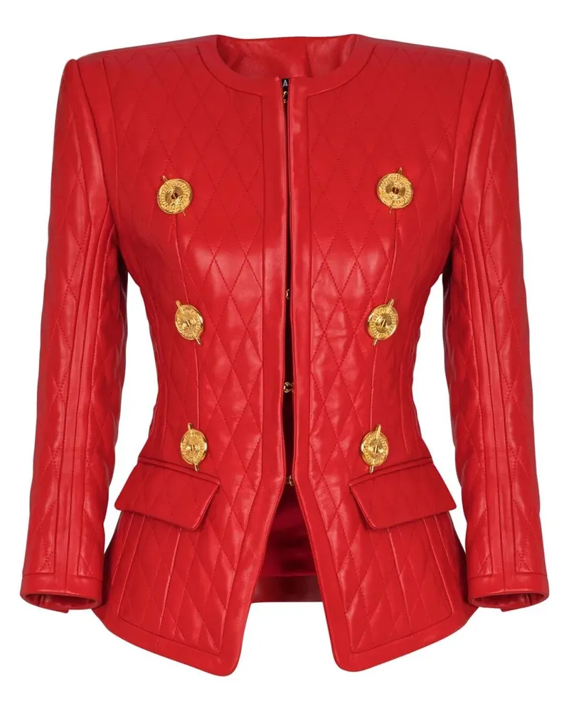 Balmain Sd To Sd 2 Pkts Lambskin Quilted Jacket By Balmain Red
