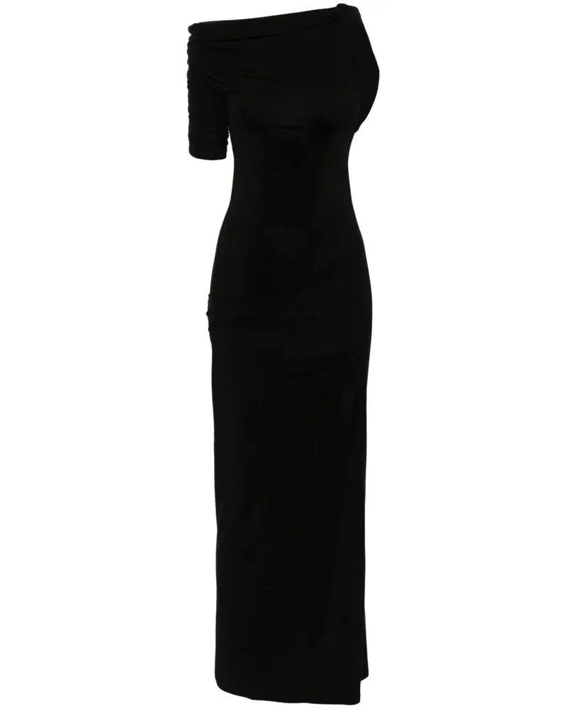 Jacquemus La Robe Drapeado Asymetrical Midi Dress Black