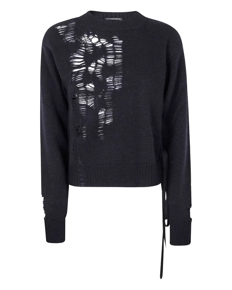 Ann Demeulemeester Gabriela Destroyed Seed Stitch Crew Neck Sweater Wi Black