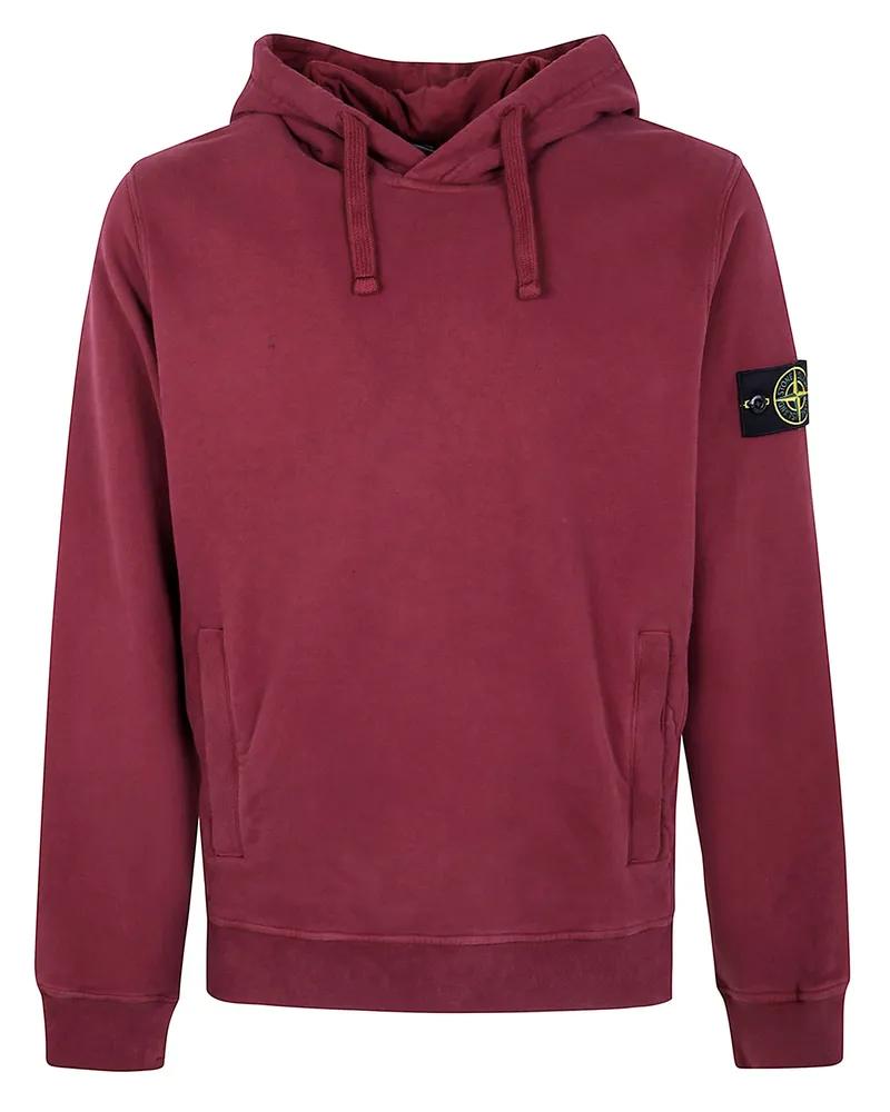Stone Island Brushed Organic Cotton Fleece Garment Dyed Hoodie Sweater Red