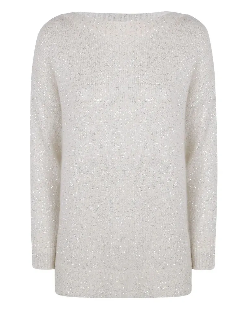 D.EXTERIOR D. EXTERIOR Boatneck Sequins Soft Long Sweater White