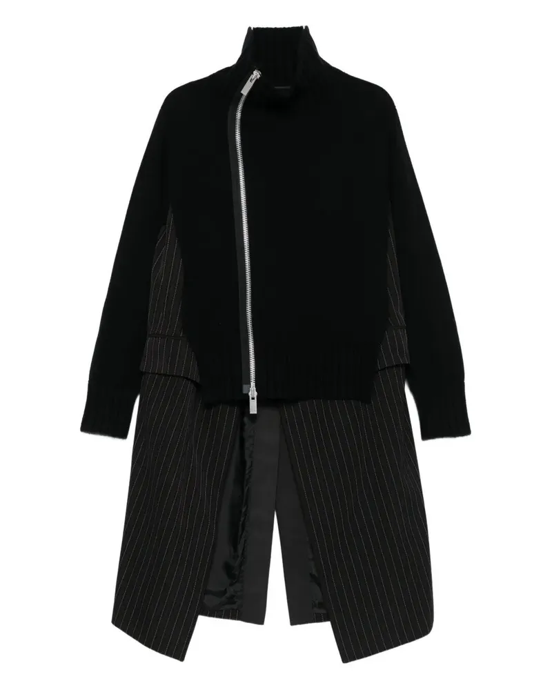 Sacai Stripe Doeskin X Wool Knit Coat Dress Black