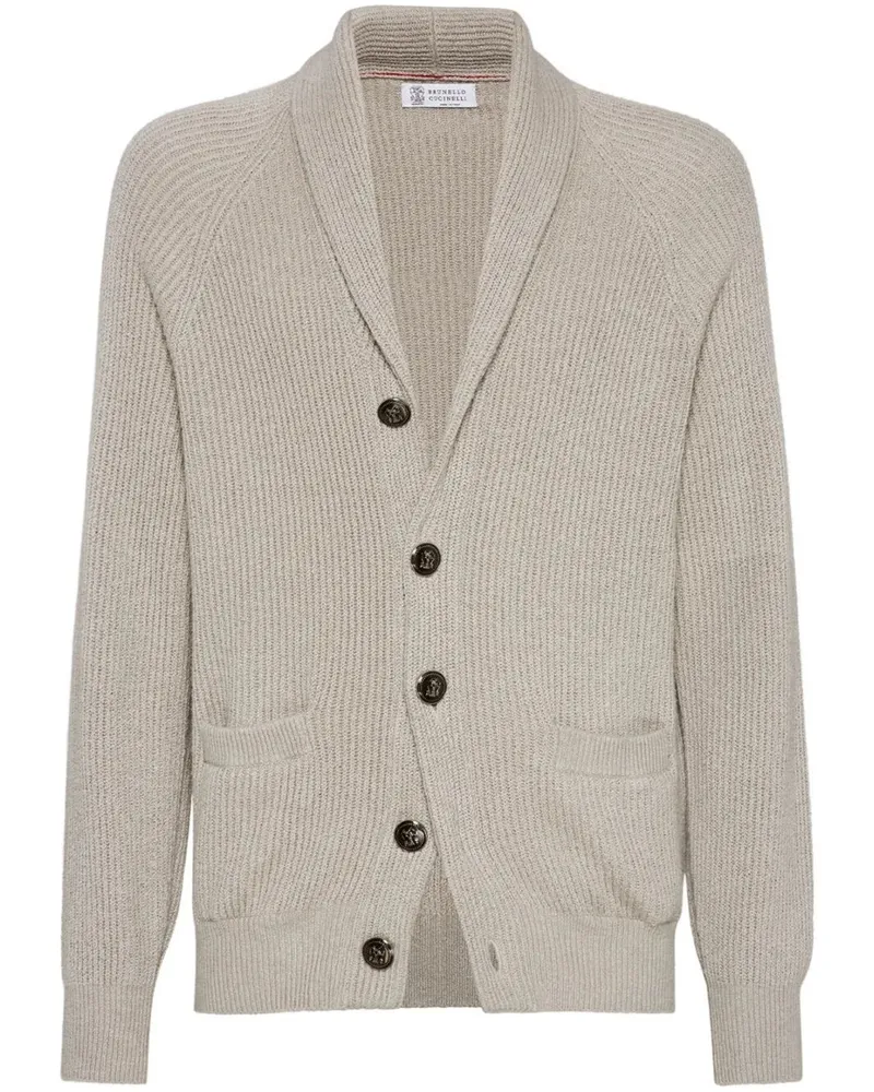 Brunello Cucinelli Classic V Neck Cardigan Beige