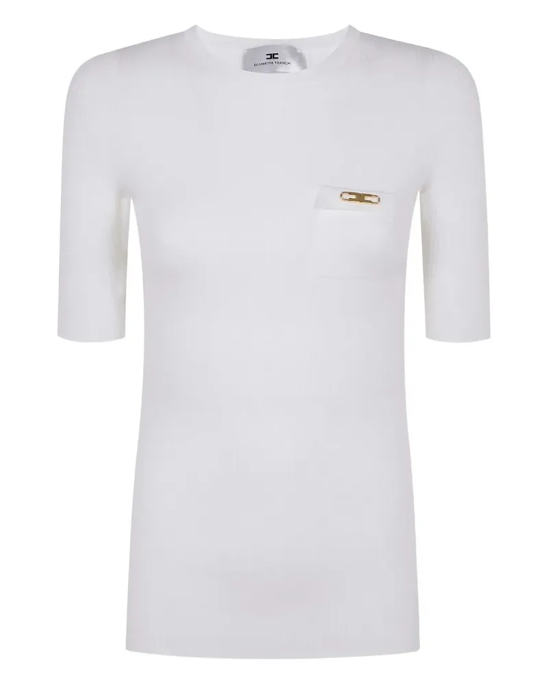 Elisabetta Franchi Long Sleeve Ribbed T-Shirt White