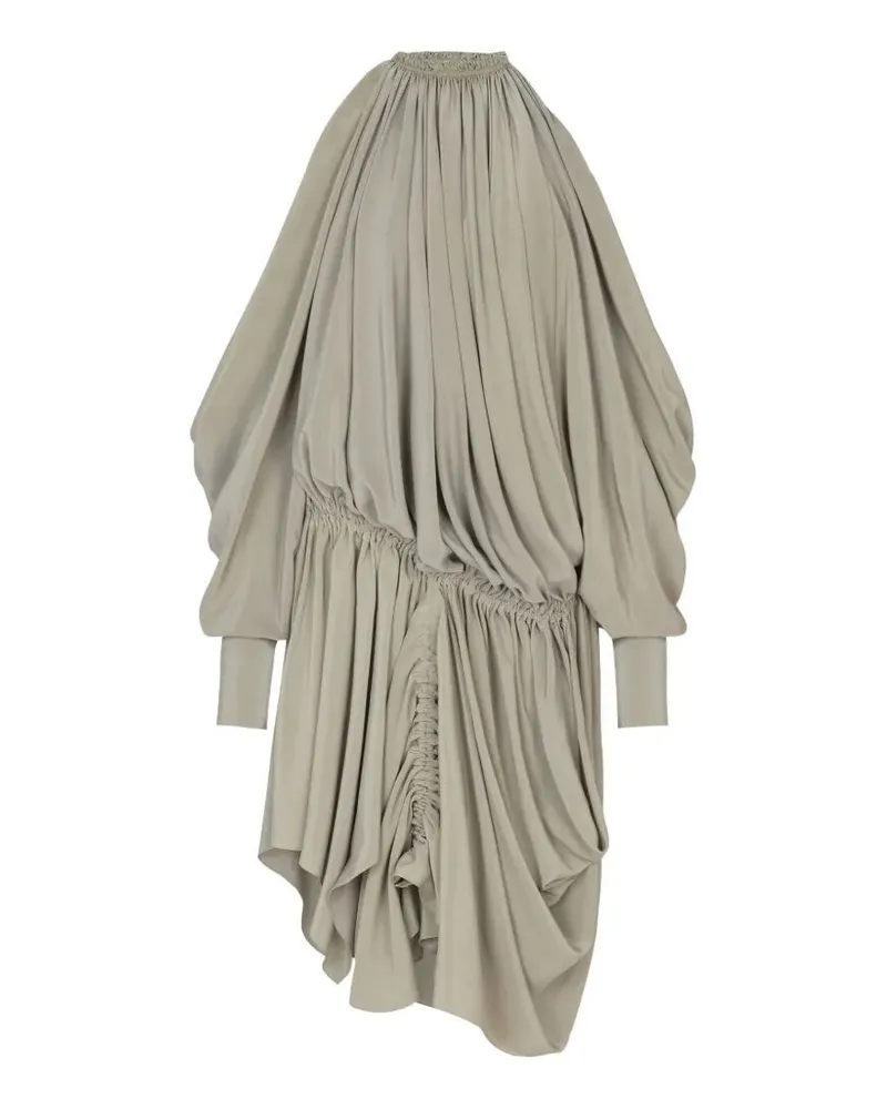 Balmain Open Shoulder Fluid Crepe Dress Green