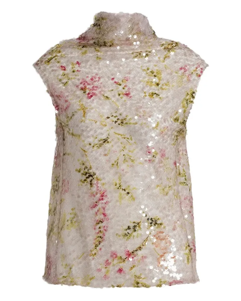 Alberta Ferretti Printed Sequins Shirt Beige