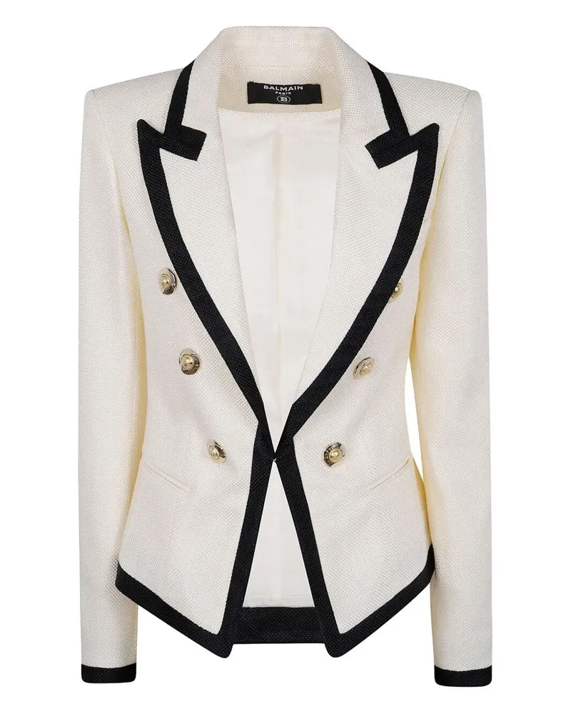 Balmain One Button Fitted Natte Jacket Beige