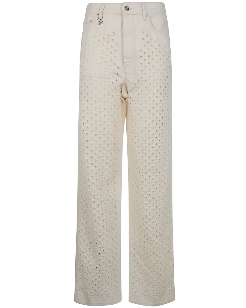 Amiri Boucle Denim Straight Jeans Beige