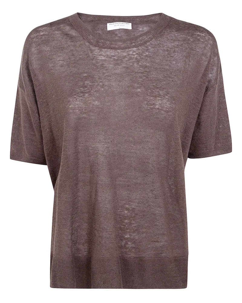 Majestic Linen Round Neck Sweater Brown