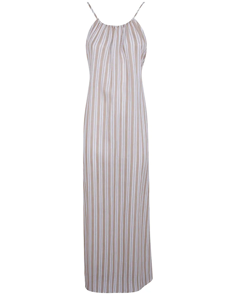 Semicouture Stripe Midi Dress Beige