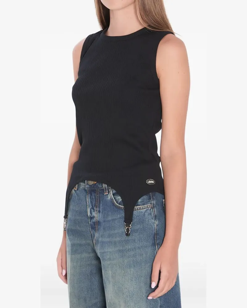 Jean Paul Gaultier Cotton Ribbed Tank Top With Lingerie Garter Black