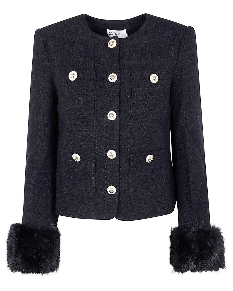 Self-Portrait Boucle Fur Cuff Jacket Black