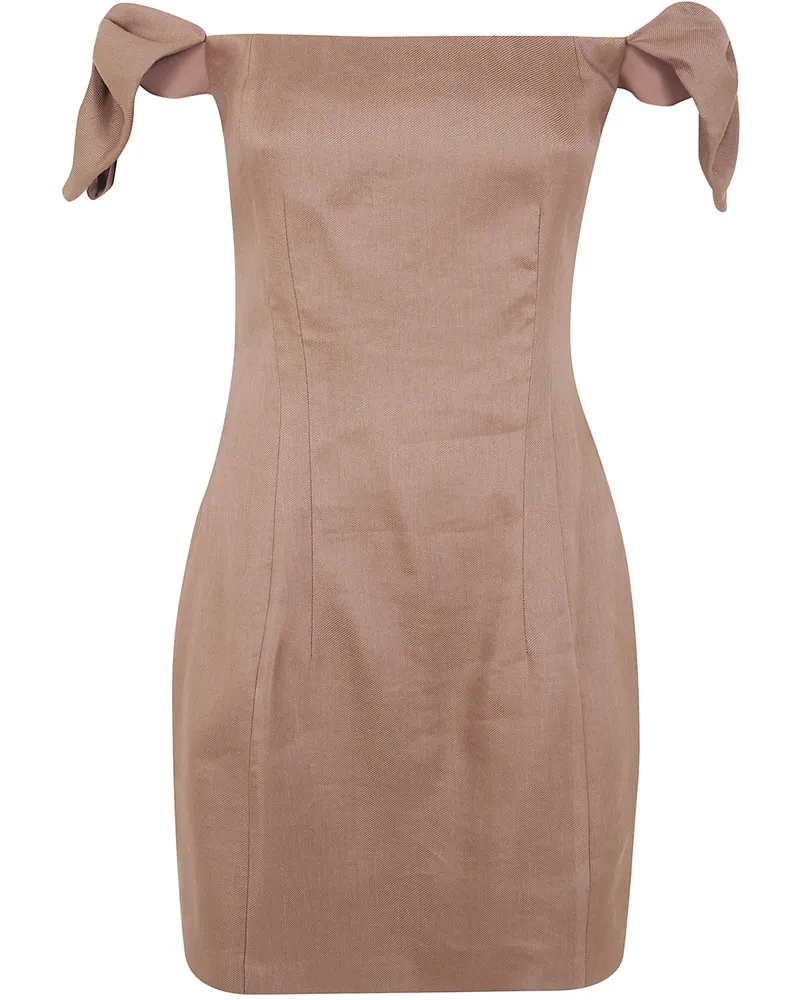 Elisabetta Franchi Mini Naked Shoulders Dress Brown