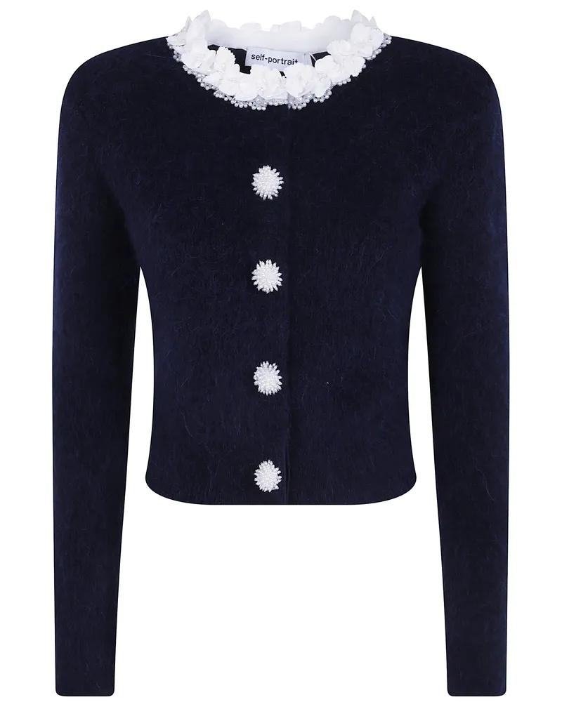 Self-Portrait Sweater Pearl Trim Knit Jumper Blue