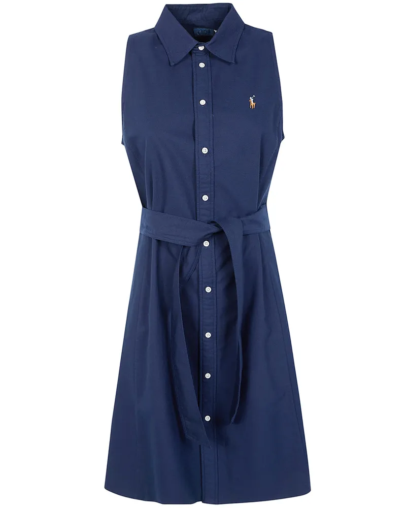Ralph Lauren Abito Maniche Svasate "Woven Sleeveless Mini Shirt D Blue