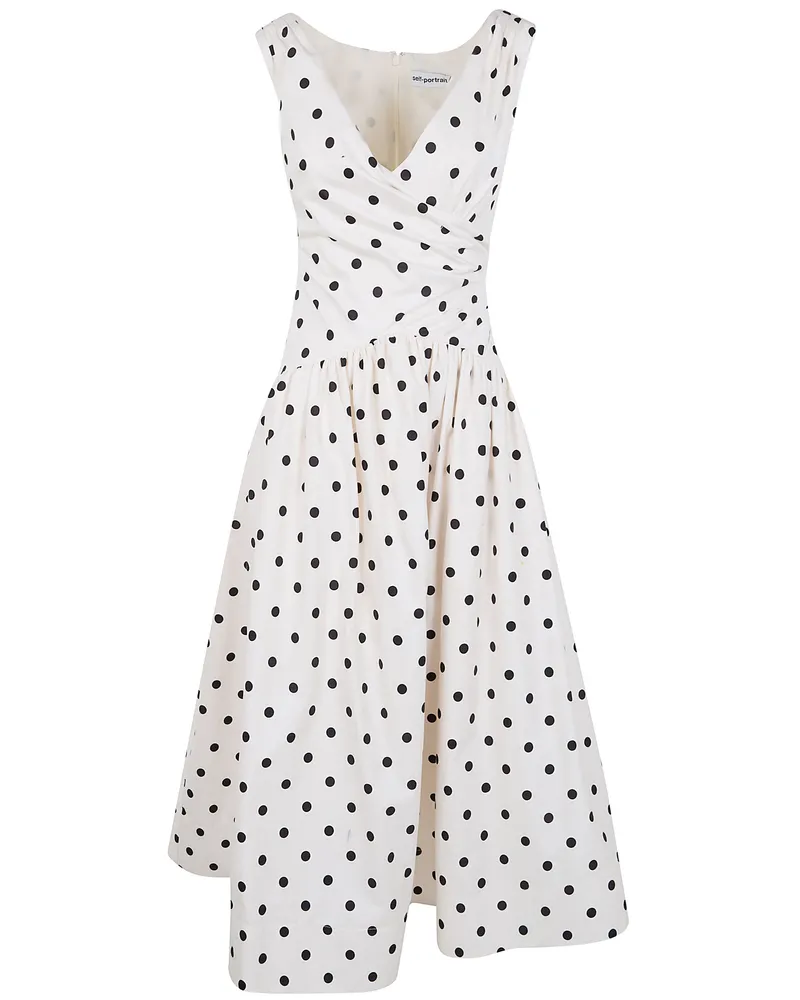 Self-Portrait Polka Dot Cotton Midi Dress White