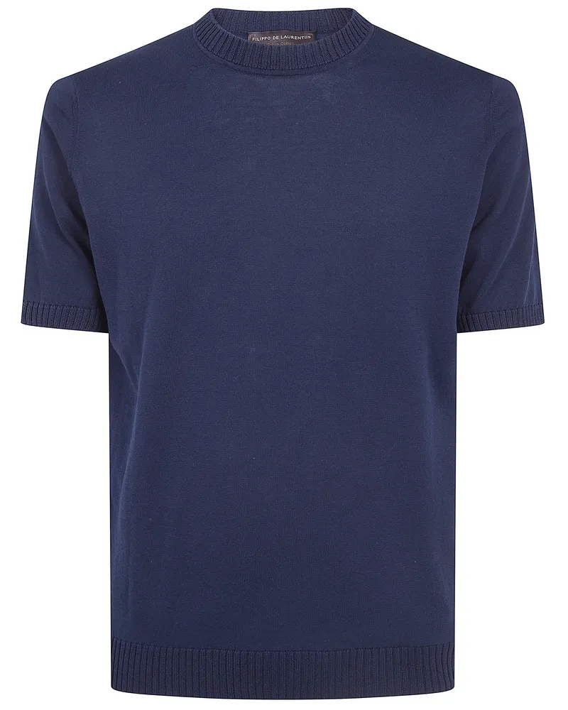 Filippo de Laurentiis Short Sleeves Round Neck Sweater Blue
