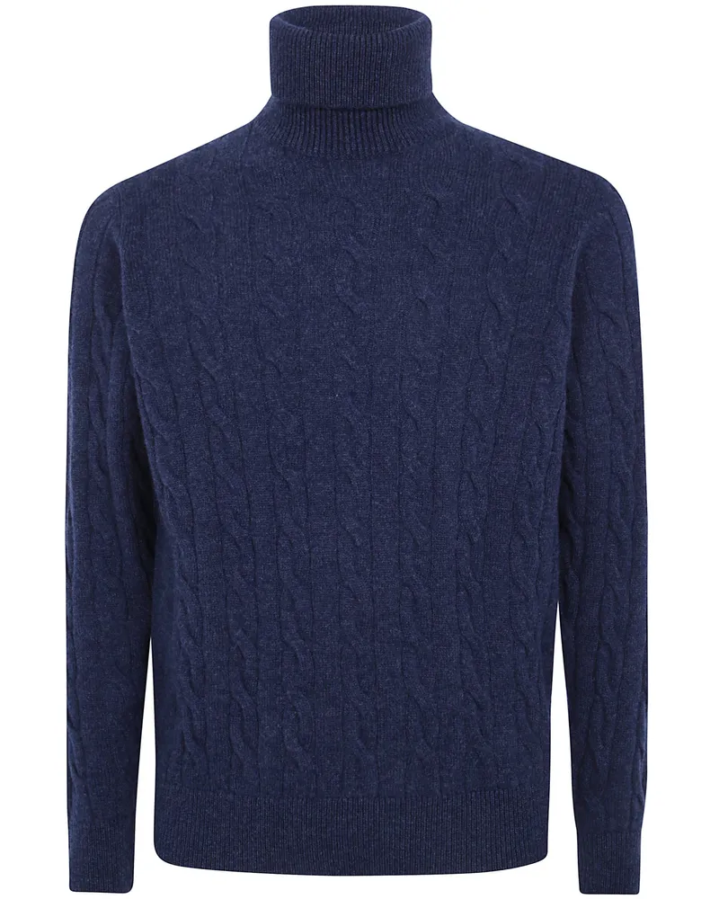 Filippo de Laurentiis Sweater Turtle Neck Braided Sweater Blue