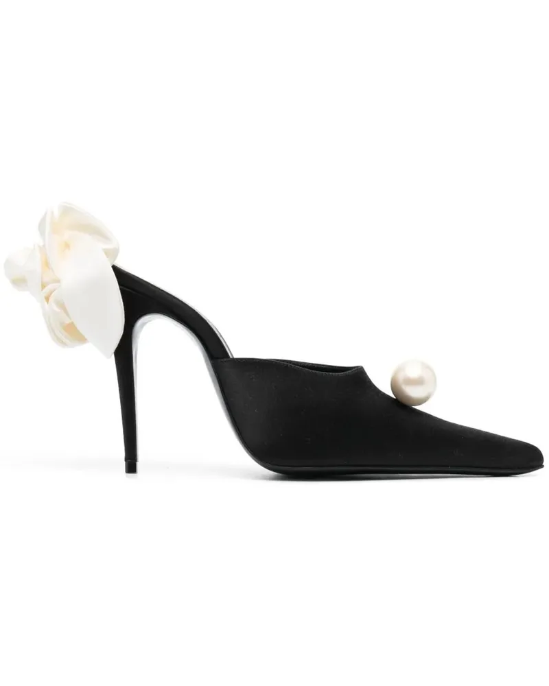 Magda Butrym Flower" Heel Mules Satin Black