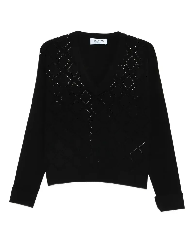 Blumarine Viscose V Neck Sweater Black