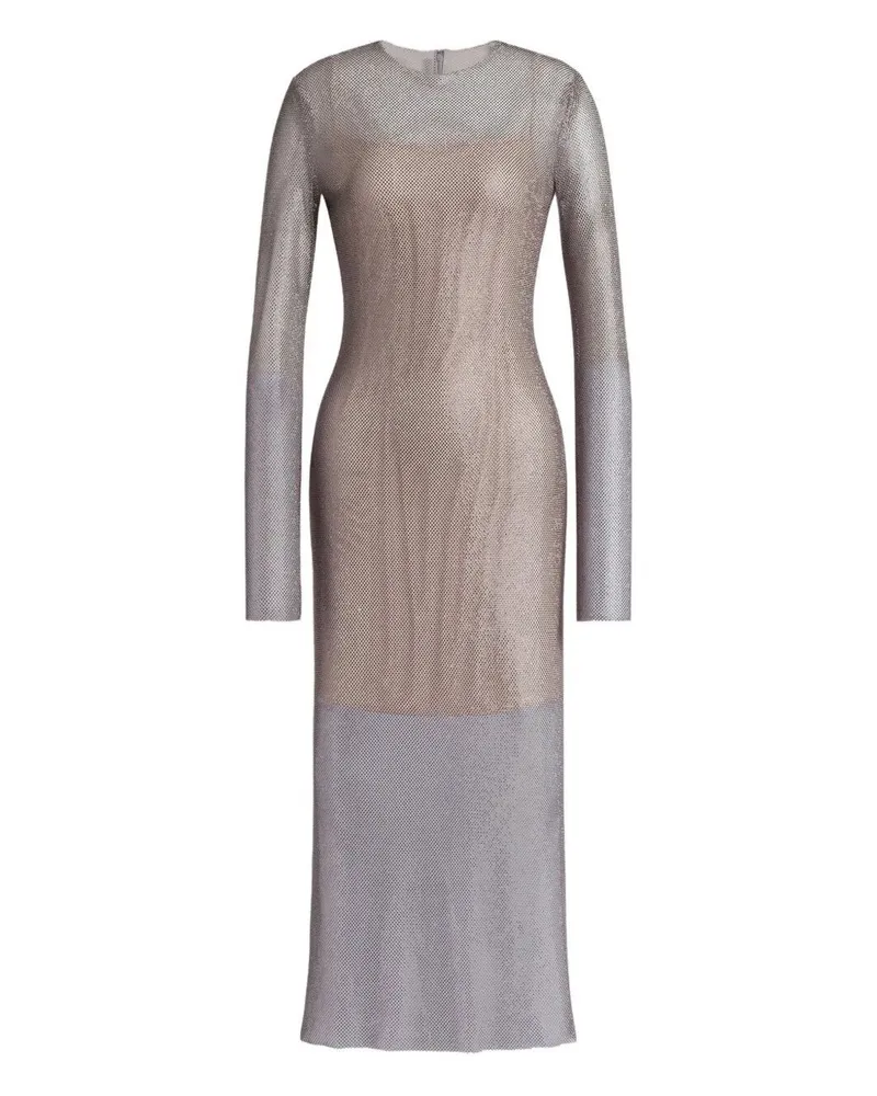 Alberta Ferretti Crystals Net Midi Dress Gray