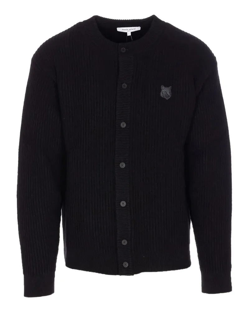 Kitsuné Fox Head" Wool Ribbed Cardigan Black