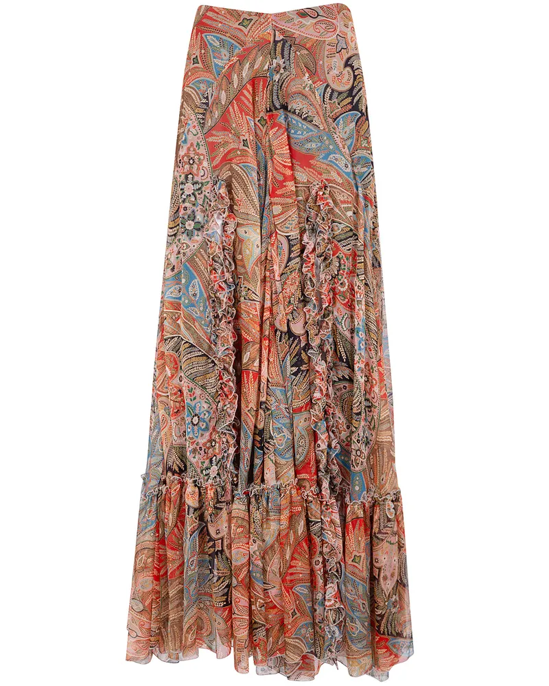 Etro Long Skirt With Ruffles Red