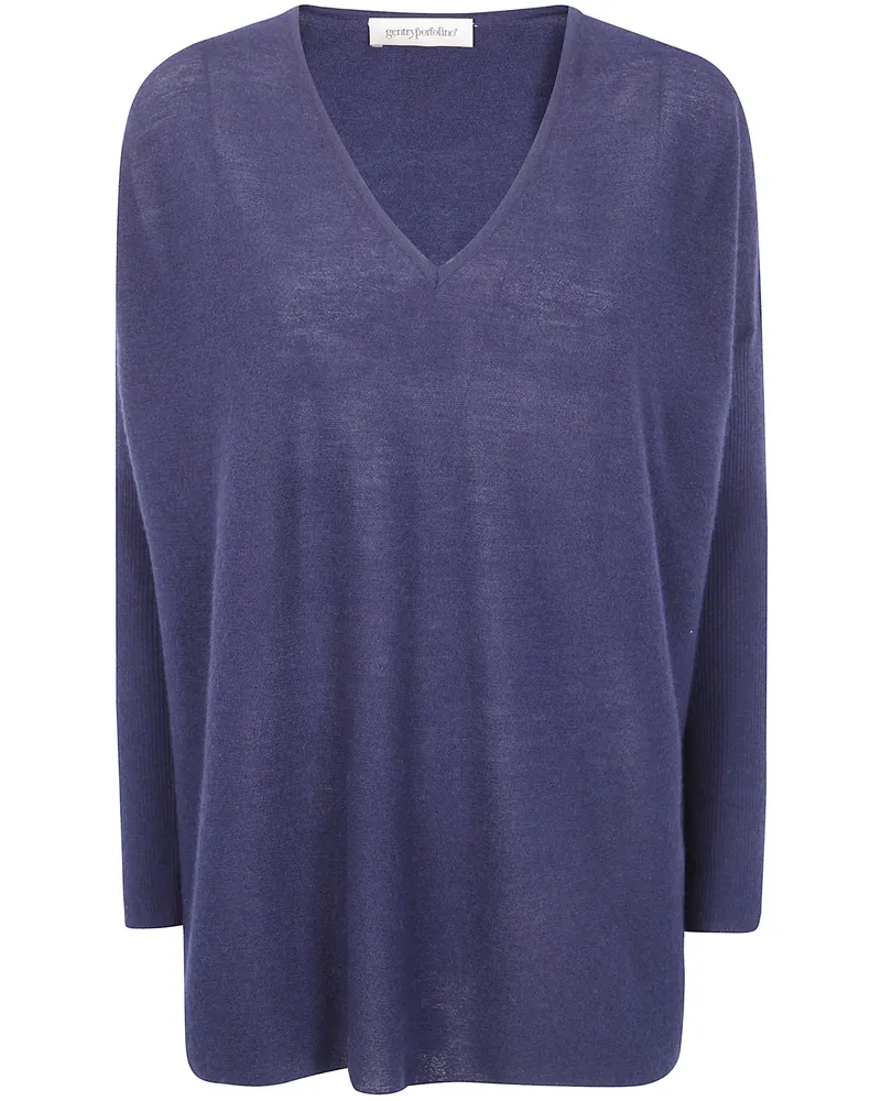 Gentryportofino V Neck Knit Sweater Blue