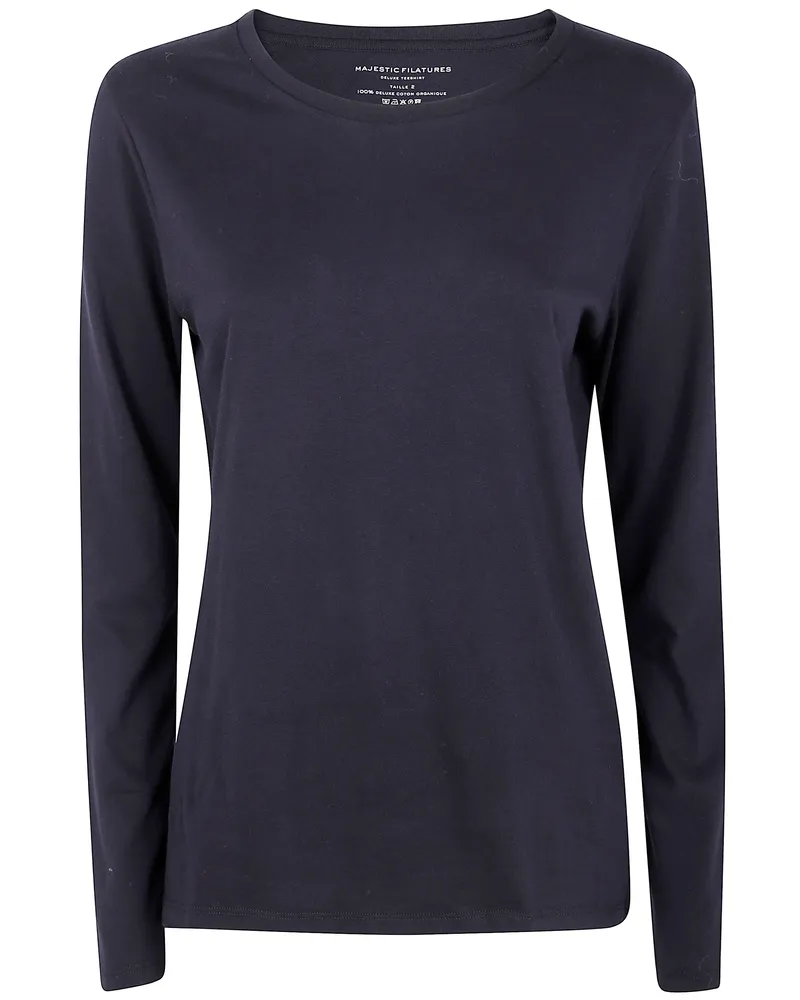 Majestic Round Neck Long Sleeve Sweater Black