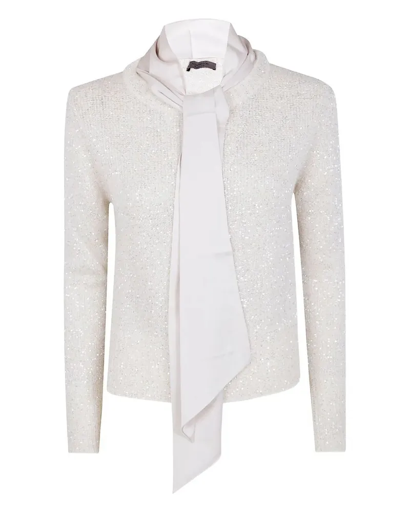 D.EXTERIOR D. EXTERIOR Long Sleeves Soft Ribbon Sequins Sweater White