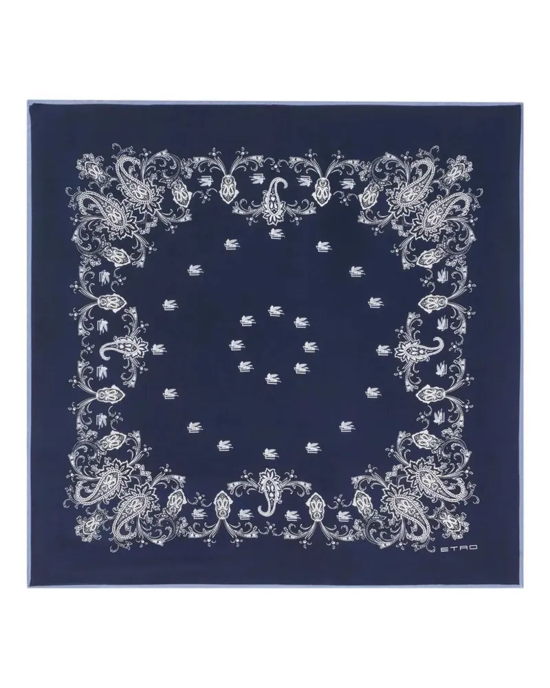 Etro Squared Foulard Print Scarf Blue