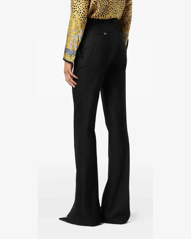 Versace Informal Pant Responsible Wool Tonal Pinstripes Black