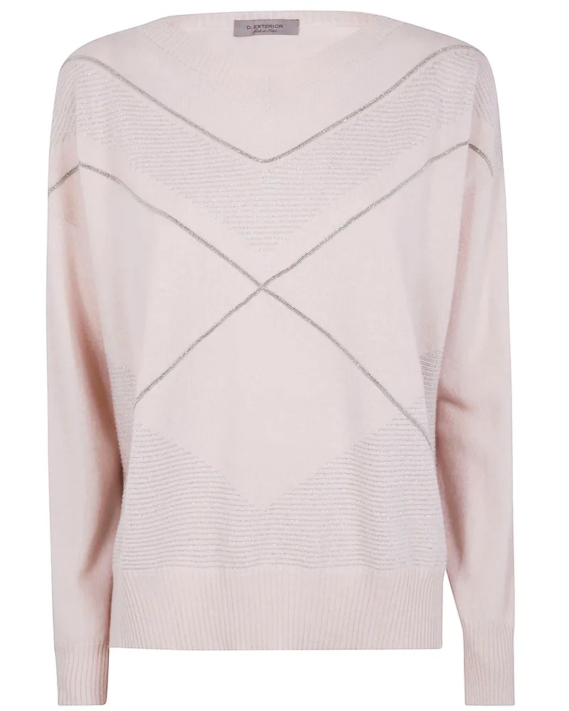 D.EXTERIOR D. EXTERIOR V Neck Intarsio Lux Sweater White