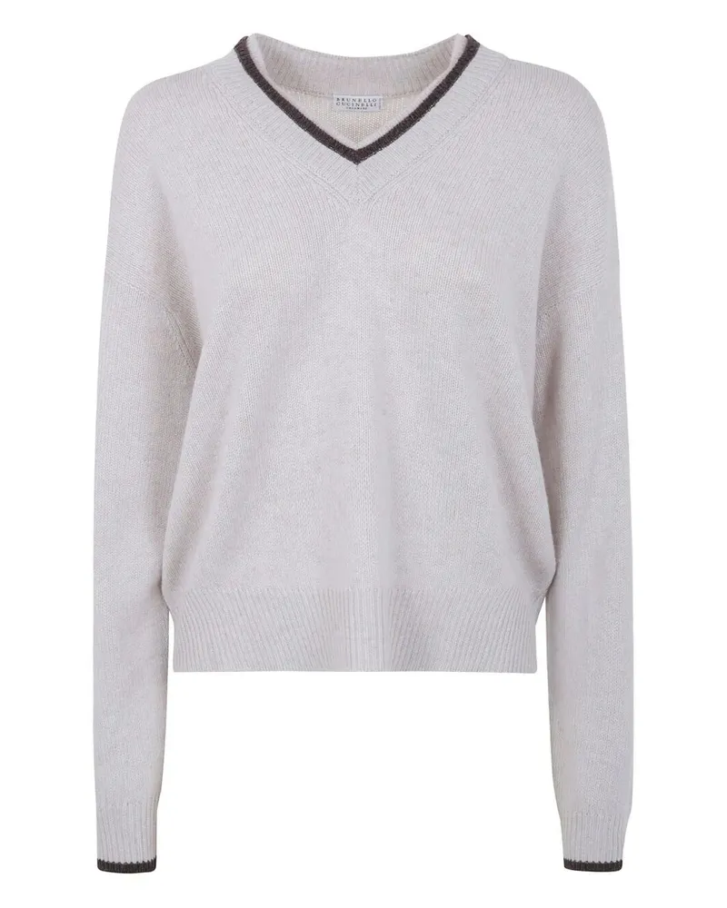 Brunello Cucinelli Cashmere V Neck Sweater Beige