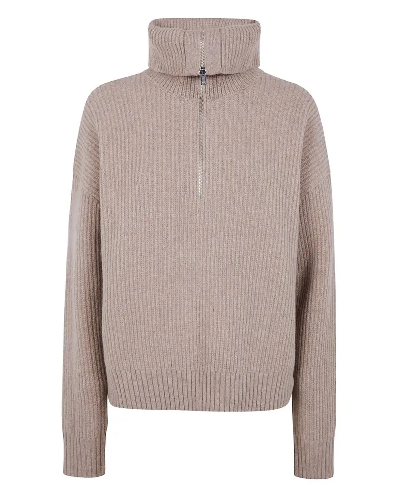 Filippa K Ribbed' Wool Half Zip Sweater Beige