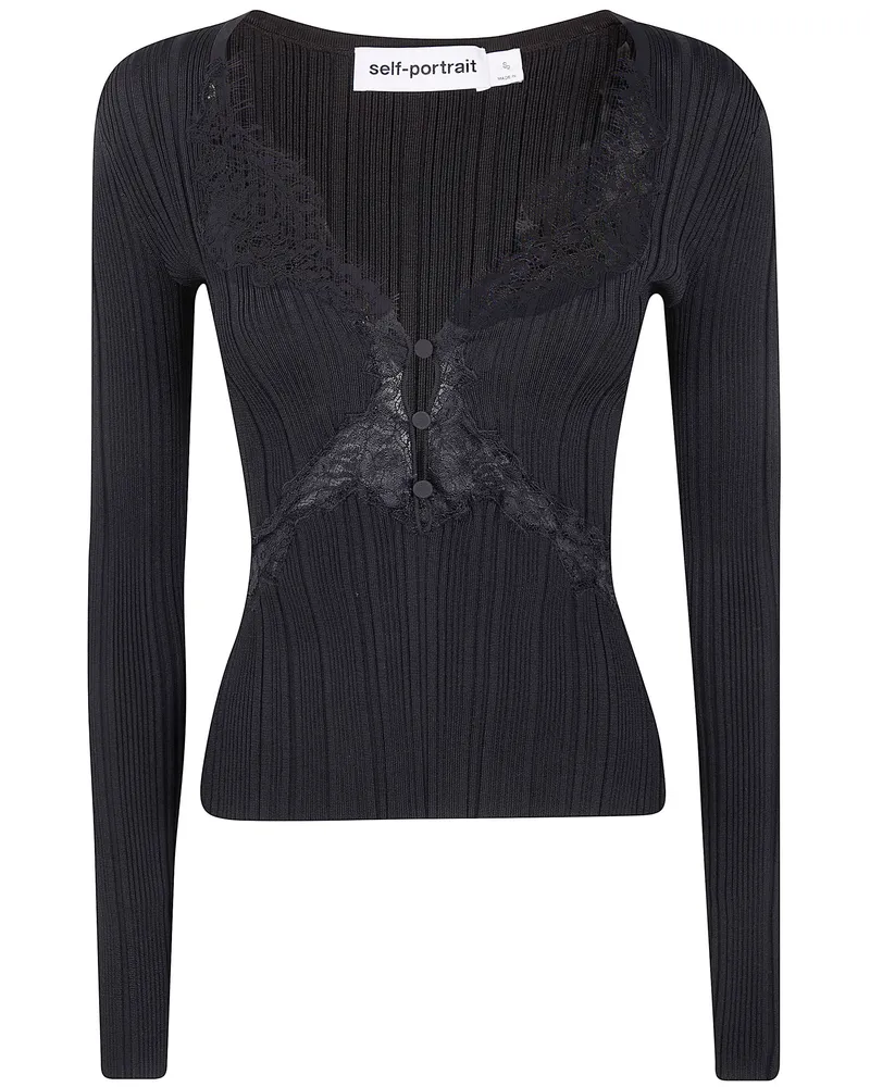 Self-Portrait Lace Knit Top Black