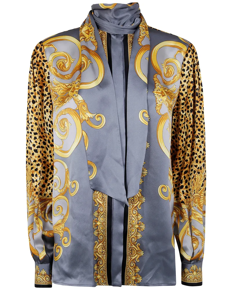 Versace Informal Shirt Cheetah Foulard On Silk Crepe Satin Lw Gray