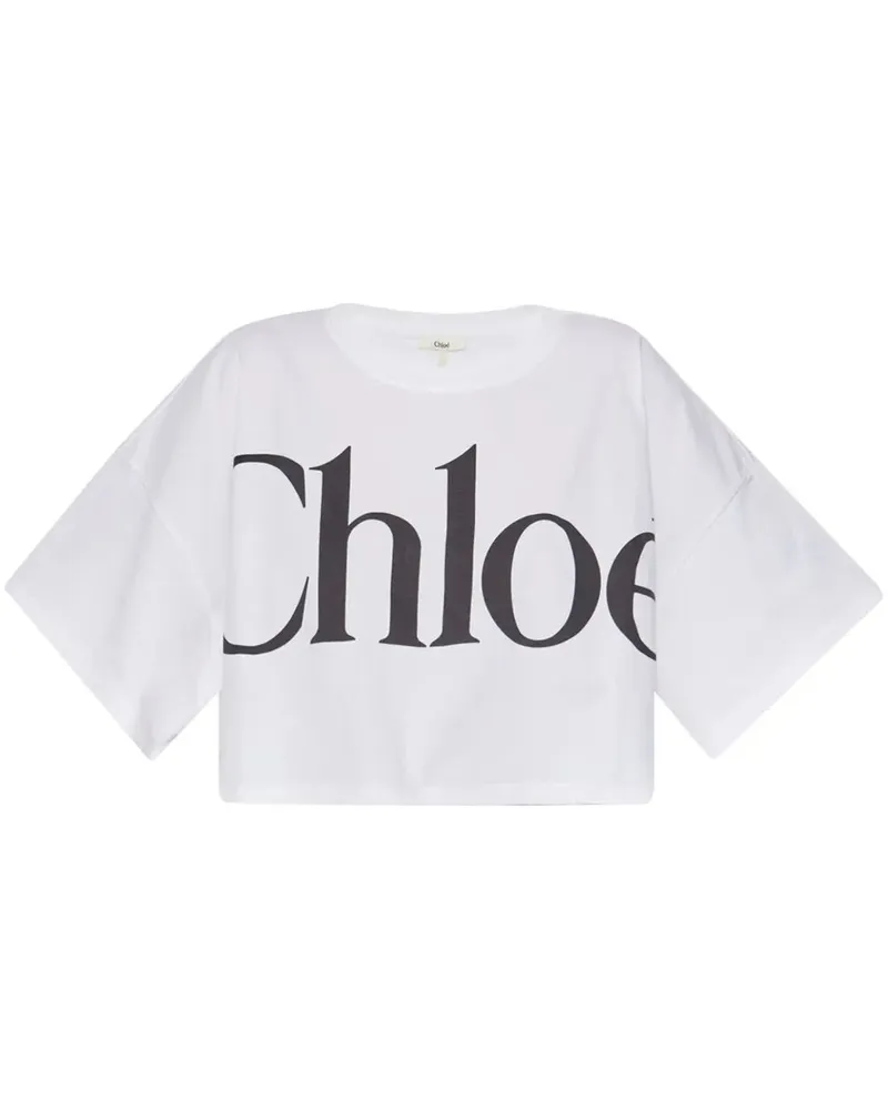 Chloé Classic "Chloe" Printed Oversized Cropped T-Shirt White