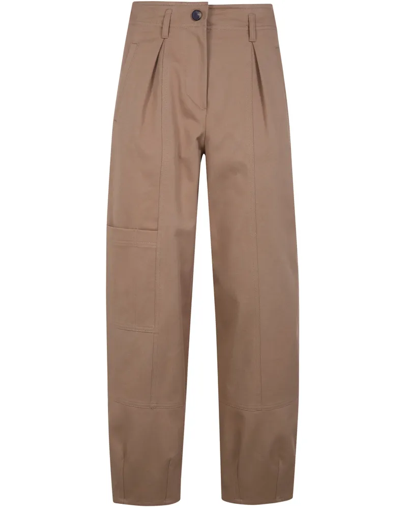 Max Mara Bautta" Cotton Bull Barrel Leg Trousers Beige