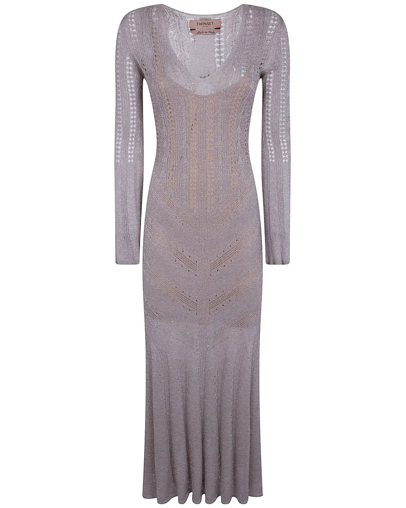 Twin-Set V Neck Midi Dress Beige