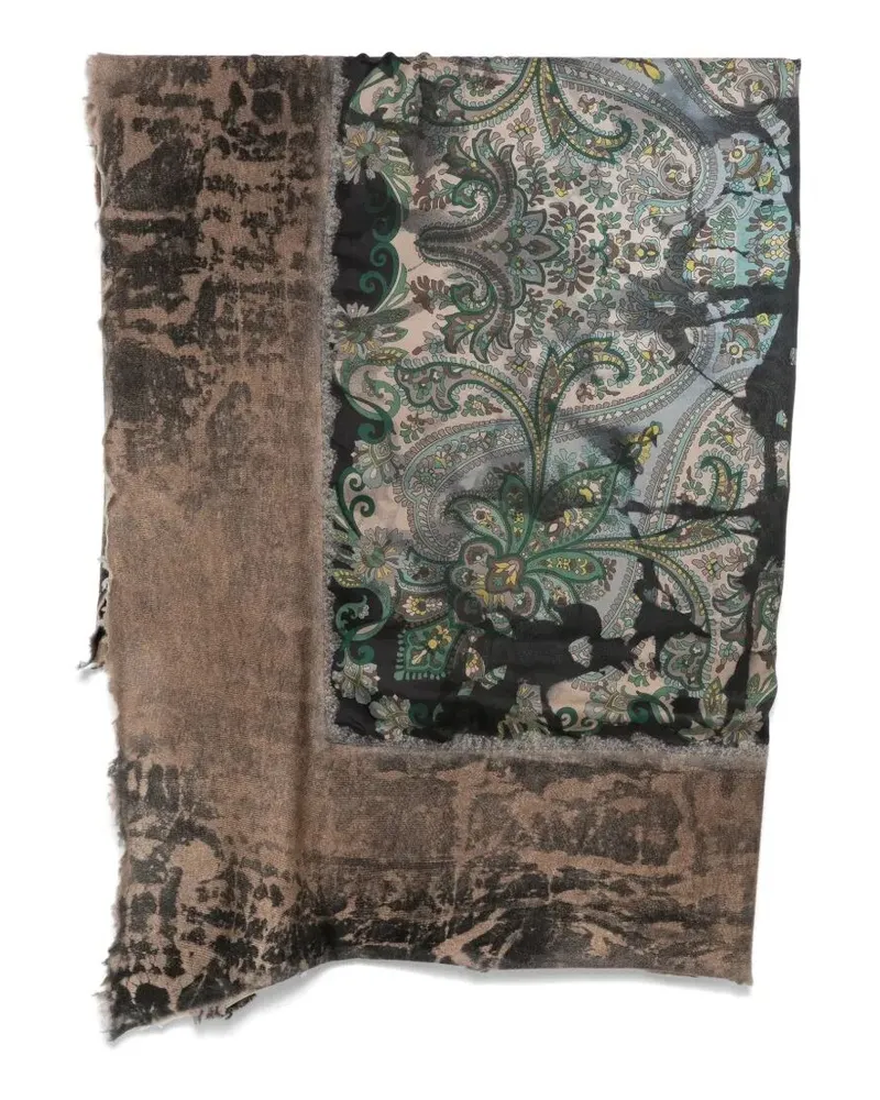 Avant Toi Scarf Hand Painted Paisley Print "Foulard Brown