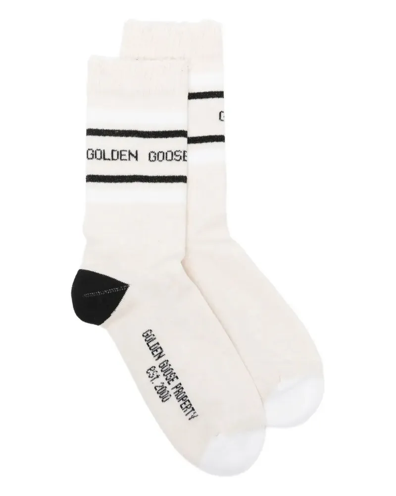 Golden Goose Socks High Rib Bi-Color Stripes Golden Goose Ripped White