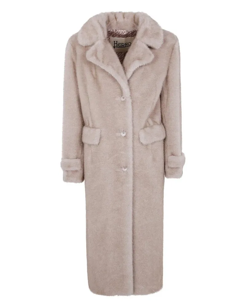 Herno Mink Faux Fur Long Coat Beige