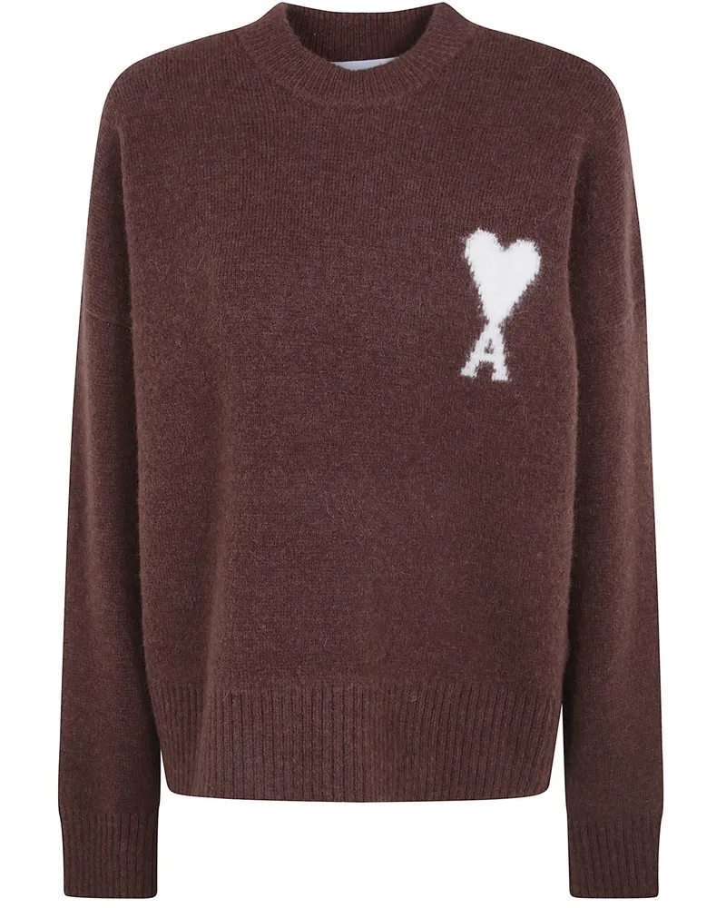 AMI Paris Crewneck Sweater "Quota Ami De Coeur Brown