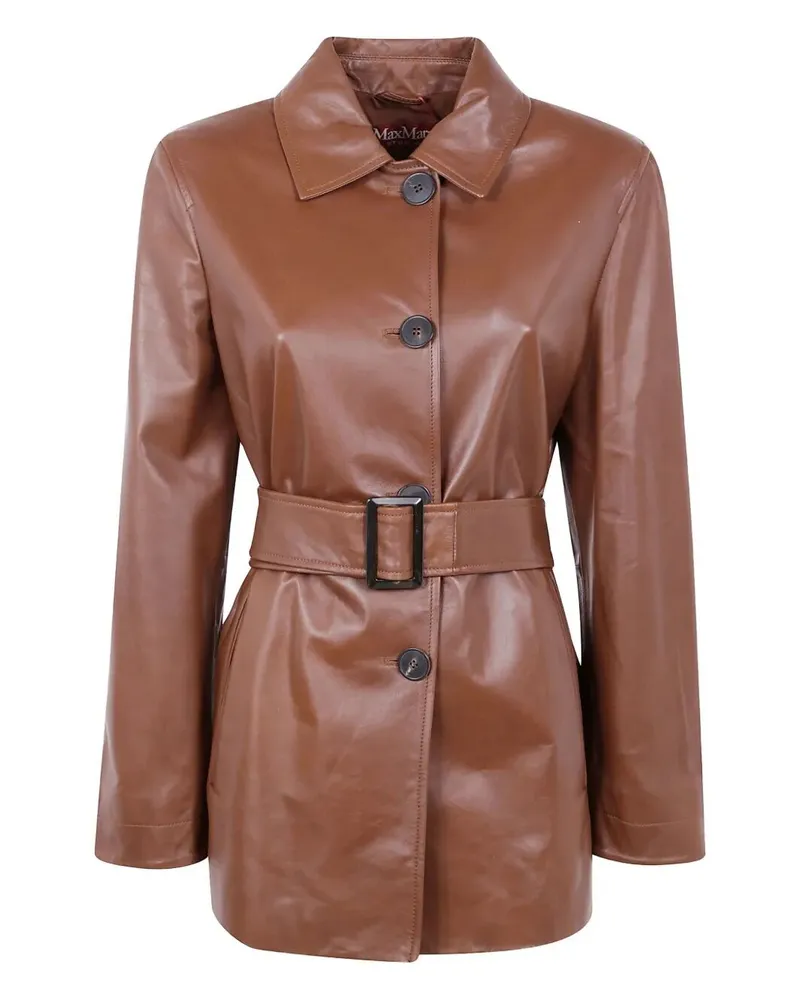 Max Mara Leather 'Tolmin' Jacket Brown