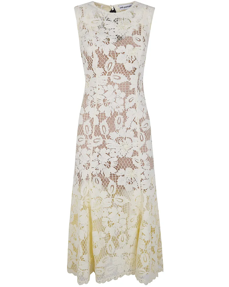 Self-Portrait Yellow Crochet Lace Midi Dress Yellow