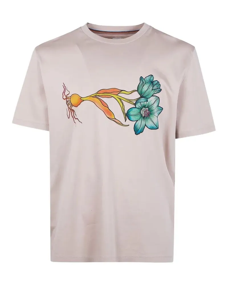 Paul Smith Mens Flower Print T-Shirt Brown