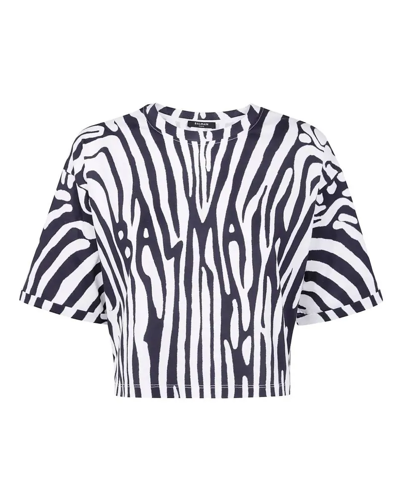 Balmain Balmain Zebra Print Crop T-Shirt Black
