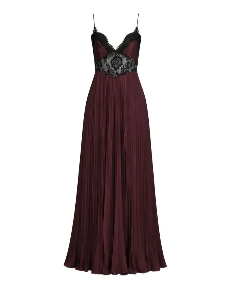 Self-Portrait Brown Satin Lace Insert Maxi Dress Brown