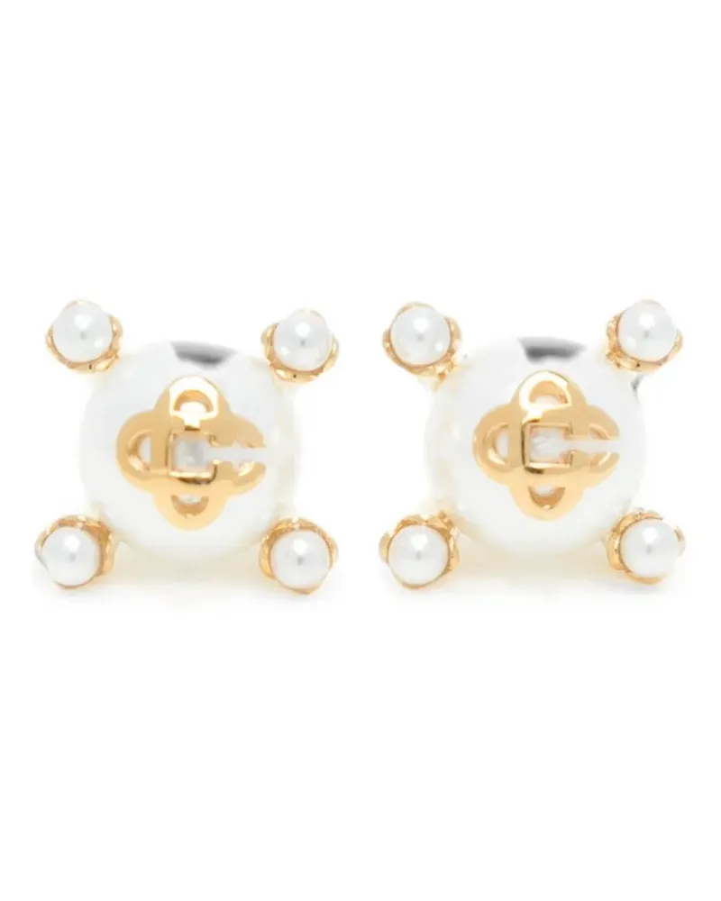 Casablanca Paris Earrings Metallic "Lotus" Pearls Stds Metallic